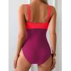 imageB2prity Womens One Piece Swimsuit Tummy Control Slimming Bathing Suit High Waisted Ruched Swim Suit Color Block SwimwearRed Block