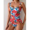imageB2prity Womens One Piece Swimsuit Tummy Control Slimming Bathing Suit High Waisted Ruched Swim Suit Color Block SwimwearRed Floral Print