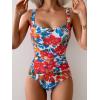 imageB2prity Womens One Piece Swimsuit Tummy Control Slimming Bathing Suit High Waisted Ruched Swim Suit Color Block SwimwearRed Floral Print