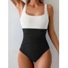 imageB2prity Womens One Piece Swimsuit Tummy Control Slimming Bathing Suit High Waisted Ruched Swim Suit Color Block SwimwearWhite and Black