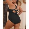 imageB2prity Womens Plus Size One Piece Swimsuit Tummy Control V Neck Bathing Suit Ruched High Waisted Cutout SwimwearBlack