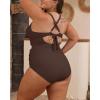 imageB2prity Womens Plus Size One Piece Swimsuit Tummy Control V Neck Bathing Suit Ruched High Waisted Cutout SwimwearBrown