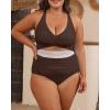 imageB2prity Womens Plus Size One Piece Swimsuit Tummy Control V Neck Bathing Suit Ruched High Waisted Cutout SwimwearBrown