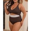 imageB2prity Womens Plus Size One Piece Swimsuit Tummy Control V Neck Bathing Suit Ruched High Waisted Cutout SwimwearBrown