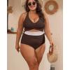 imageB2prity Womens Plus Size One Piece Swimsuit Tummy Control V Neck Bathing Suit Ruched High Waisted Cutout SwimwearBrown
