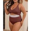 imageB2prity Womens Plus Size One Piece Swimsuit Tummy Control V Neck Bathing Suit Ruched High Waisted Cutout SwimwearCaramel