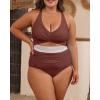 imageB2prity Womens Plus Size One Piece Swimsuit Tummy Control V Neck Bathing Suit Ruched High Waisted Cutout SwimwearCaramel