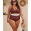 imageB2prity Womens Plus Size One Piece Swimsuit Tummy Control V Neck Bathing Suit Ruched High Waisted Cutout SwimwearCaramel