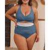 imageB2prity Womens Plus Size One Piece Swimsuit Tummy Control V Neck Bathing Suit Ruched High Waisted Cutout SwimwearGray Blue