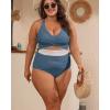 imageB2prity Womens Plus Size One Piece Swimsuit Tummy Control V Neck Bathing Suit Ruched High Waisted Cutout SwimwearGray Blue