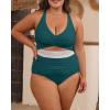 imageB2prity Womens Plus Size One Piece Swimsuit Tummy Control V Neck Bathing Suit Ruched High Waisted Cutout SwimwearGreen