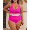 imageB2prity Womens Plus Size One Piece Swimsuit Tummy Control V Neck Bathing Suit Ruched High Waisted Cutout SwimwearHot Pink
