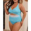 imageB2prity Womens Plus Size One Piece Swimsuit Tummy Control V Neck Bathing Suit Ruched High Waisted Cutout SwimwearLight Blue