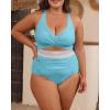 imageB2prity Womens Plus Size One Piece Swimsuit Tummy Control V Neck Bathing Suit Ruched High Waisted Cutout SwimwearLight Blue