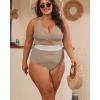 imageB2prity Womens Plus Size One Piece Swimsuit Tummy Control V Neck Bathing Suit Ruched High Waisted Cutout SwimwearLight Brown