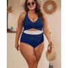 imageB2prity Womens Plus Size One Piece Swimsuit Tummy Control V Neck Bathing Suit Ruched High Waisted Cutout SwimwearNavy Blue