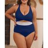 imageB2prity Womens Plus Size One Piece Swimsuit Tummy Control V Neck Bathing Suit Ruched High Waisted Cutout SwimwearNavy Blue