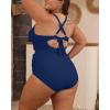 imageB2prity Womens Plus Size One Piece Swimsuit Tummy Control V Neck Bathing Suit Ruched High Waisted Cutout SwimwearNavy Blue