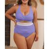 imageB2prity Womens Plus Size One Piece Swimsuit Tummy Control V Neck Bathing Suit Ruched High Waisted Cutout SwimwearPurple