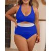imageB2prity Womens Plus Size One Piece Swimsuit Tummy Control V Neck Bathing Suit Ruched High Waisted Cutout SwimwearRoyal Blue