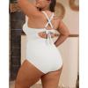 imageB2prity Womens Plus Size One Piece Swimsuit Tummy Control V Neck Bathing Suit Ruched High Waisted Cutout SwimwearWhite