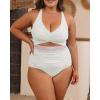 imageB2prity Womens Plus Size One Piece Swimsuit Tummy Control V Neck Bathing Suit Ruched High Waisted Cutout SwimwearWhite