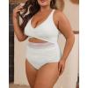 imageB2prity Womens Plus Size One Piece Swimsuit Tummy Control V Neck Bathing Suit Ruched High Waisted Cutout SwimwearWhite