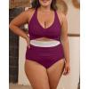 imageB2prity Womens Plus Size One Piece Swimsuit Tummy Control V Neck Bathing Suit Ruched High Waisted Cutout SwimwearWine Red