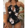 imageB2prity Womens Slimming One Piece Swimsuits Tummy Control Bathing Suit Halter Swimwear for Big Busted Curvy WomanBlack Printed