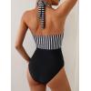 imageB2prity Womens Slimming One Piece Swimsuits Tummy Control Bathing Suit Halter Swimwear for Big Busted Curvy WomanBlack Stripe