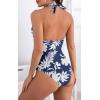 imageB2prity Womens Slimming One Piece Swimsuits Tummy Control Bathing Suit Halter Swimwear for Big Busted Curvy WomanBlue Leaf Printed 1