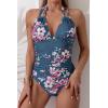 imageB2prity Womens Slimming One Piece Swimsuits Tummy Control Bathing Suit Halter Swimwear for Big Busted Curvy WomanBlue Printed