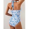 imageB2prity Womens Slimming One Piece Swimsuits Tummy Control Bathing Suit Halter Swimwear for Big Busted Curvy WomanBlue White Floral
