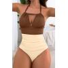 imageB2prity Womens Slimming One Piece Swimsuits Tummy Control Bathing Suit Halter Swimwear for Big Busted Curvy WomanBrown  Beige