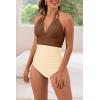 imageB2prity Womens Slimming One Piece Swimsuits Tummy Control Bathing Suit Halter Swimwear for Big Busted Curvy WomanBrown  Beige
