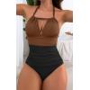 imageB2prity Womens Slimming One Piece Swimsuits Tummy Control Bathing Suit Halter Swimwear for Big Busted Curvy WomanBrown  Black