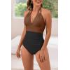 imageB2prity Womens Slimming One Piece Swimsuits Tummy Control Bathing Suit Halter Swimwear for Big Busted Curvy WomanBrown  Black