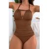 imageB2prity Womens Slimming One Piece Swimsuits Tummy Control Bathing Suit Halter Swimwear for Big Busted Curvy WomanBrown