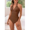 imageB2prity Womens Slimming One Piece Swimsuits Tummy Control Bathing Suit Halter Swimwear for Big Busted Curvy WomanBrown