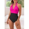 imageB2prity Womens Slimming One Piece Swimsuits Tummy Control Bathing Suit Halter Swimwear for Big Busted Curvy WomanHot Pink Black