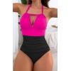 imageB2prity Womens Slimming One Piece Swimsuits Tummy Control Bathing Suit Halter Swimwear for Big Busted Curvy WomanHot Pink Black