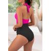 imageB2prity Womens Slimming One Piece Swimsuits Tummy Control Bathing Suit Halter Swimwear for Big Busted Curvy WomanHot Pink Black