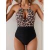 imageB2prity Womens Slimming One Piece Swimsuits Tummy Control Bathing Suit Halter Swimwear for Big Busted Curvy WomanLeopard Print  Black