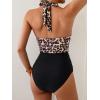 imageB2prity Womens Slimming One Piece Swimsuits Tummy Control Bathing Suit Halter Swimwear for Big Busted Curvy WomanLeopard Print  Black