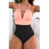 imageB2prity Womens Slimming One Piece Swimsuits Tummy Control Bathing Suit Halter Swimwear for Big Busted Curvy WomanLight Pink Black