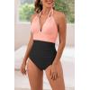 imageB2prity Womens Slimming One Piece Swimsuits Tummy Control Bathing Suit Halter Swimwear for Big Busted Curvy WomanLight Pink Black