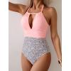 imageB2prity Womens Slimming One Piece Swimsuits Tummy Control Bathing Suit Halter Swimwear for Big Busted Curvy WomanLight Pink Print