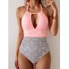 imageB2prity Womens Slimming One Piece Swimsuits Tummy Control Bathing Suit Halter Swimwear for Big Busted Curvy WomanLight Pink Print