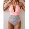 imageB2prity Womens Slimming One Piece Swimsuits Tummy Control Bathing Suit Halter Swimwear for Big Busted Curvy WomanLight Pink Print