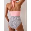 imageB2prity Womens Slimming One Piece Swimsuits Tummy Control Bathing Suit Halter Swimwear for Big Busted Curvy WomanLight Pink Print